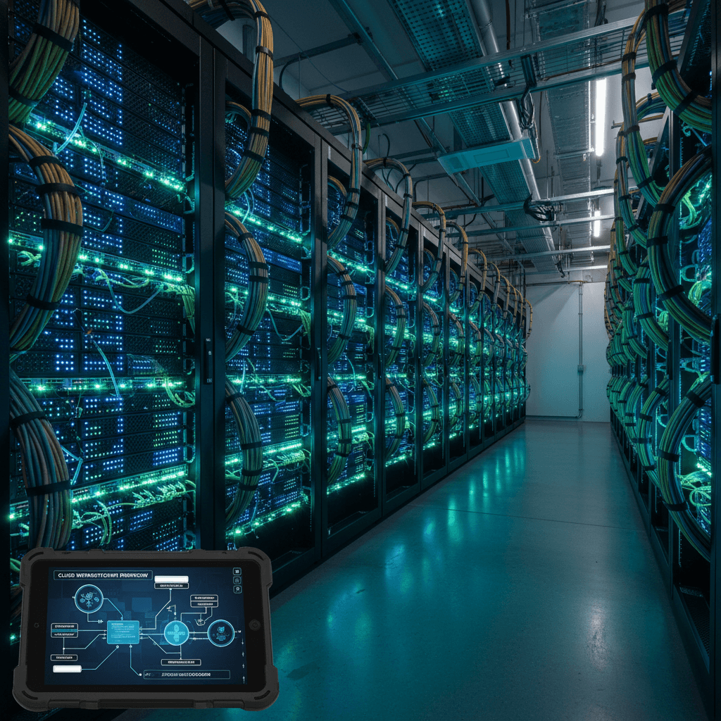 Server rack and cloud infrastructure diagram