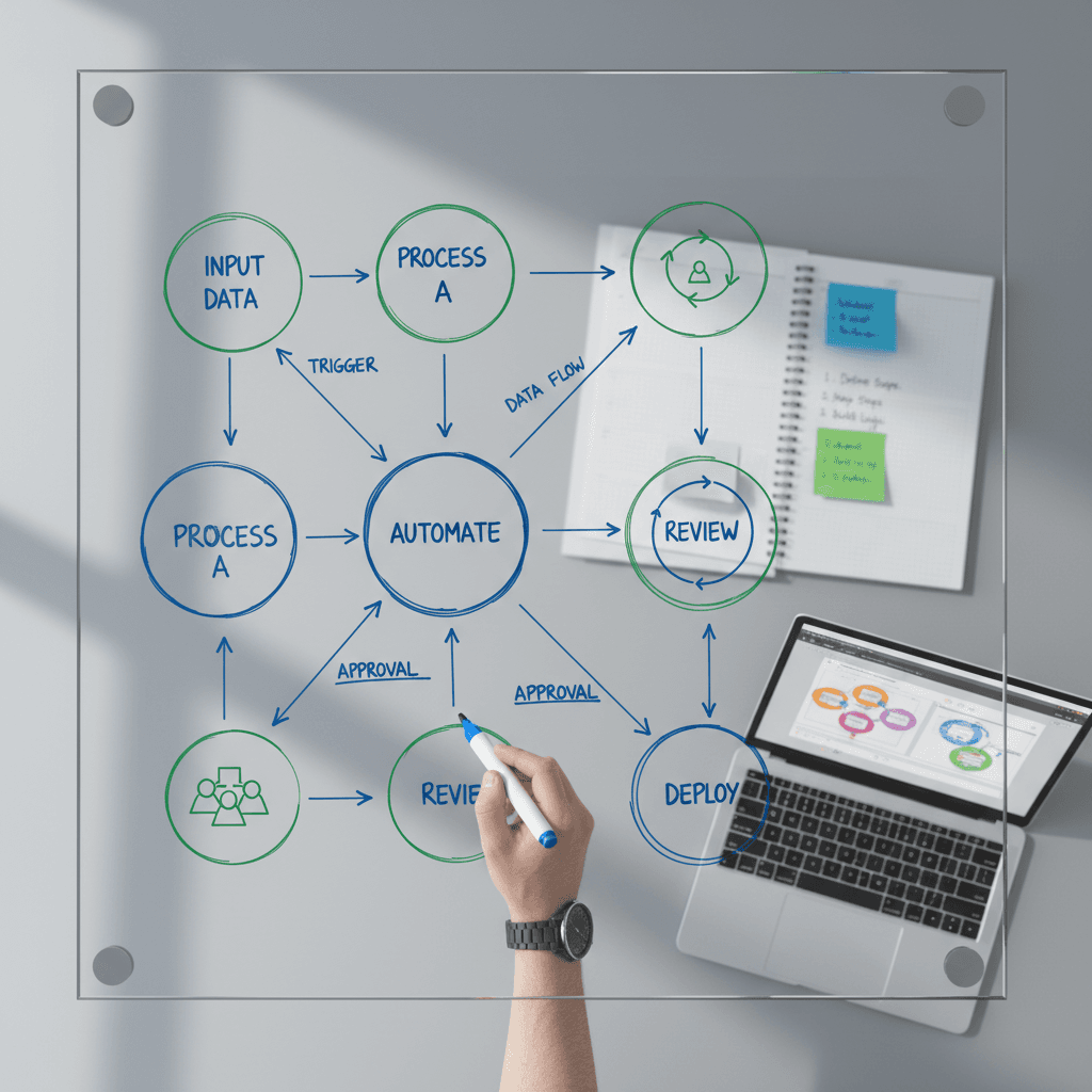 Workflow automation and back-end integration planning on whiteboard