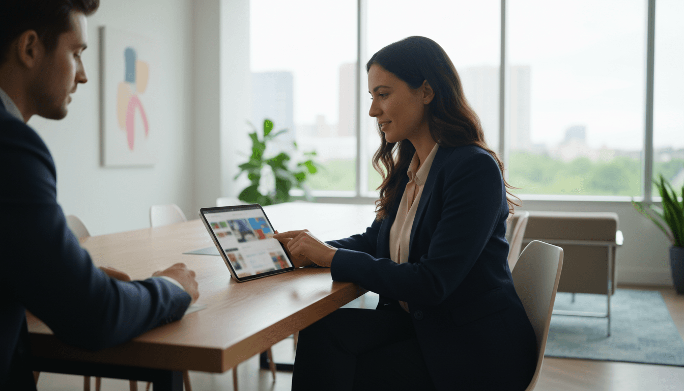 Zappix customer success manager reviewing platform results with a client